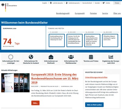 Dieses Bild zeigt einen Ausschnitt der Internetseite des Bundeswahlleiters. © Der Bundeswahlleiter
